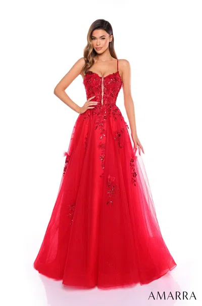 Amarra 88086 Long Beaded A Line Formal Prom Dress In Red