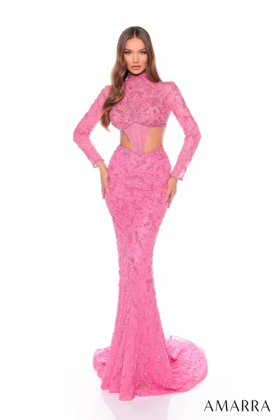 Amarra 88089 Long Sleeve Beaded Mermaid Formal Prom Dress In Blue