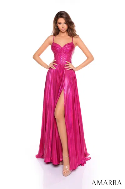Amarra 88105 A Line Long Formal Metallic Prom Dress In Pink