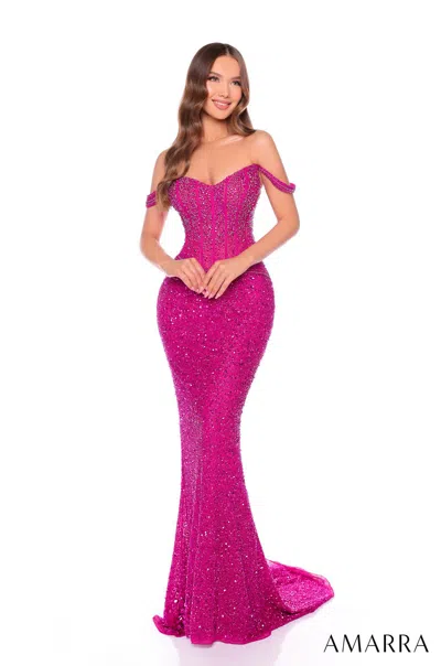 Amarra 88108 Long Beaded Fitted Sequin Prom Dress In Pink