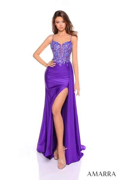 Amarra 88114 Long Sequin Beaded Formal Evening Prom Dress In Purple