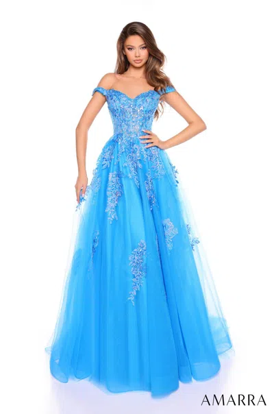 Amarra 88117 Long Formal A Line Evening Prom Dress In Blue