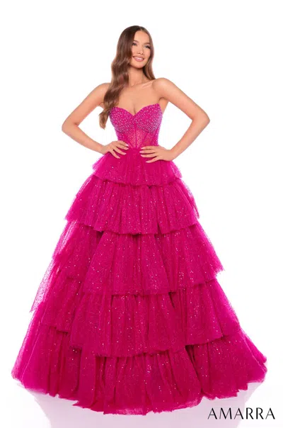 Amarra 88131 A Line Long Glitter Formal Prom Dress In Pink