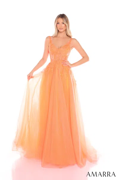 Amarra 88201 Prom Long Glitter Formal A Line Dress In Orange