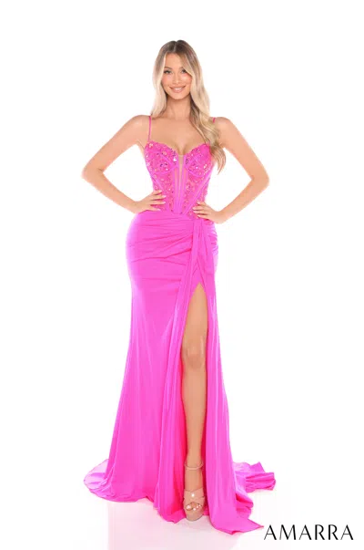 Amarra 88211 Prom Long Beaded Applique Corset Formal Dress In Pink