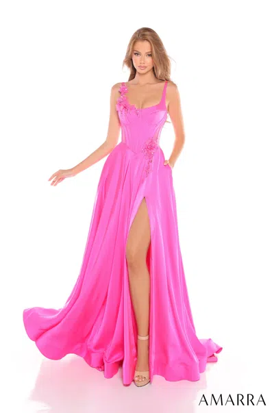 Amarra 88214 A Line Long Floral Formal Prom Dress In Pink