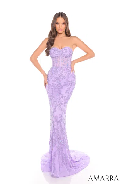 Amarra 88236 Prom Fitted Sequin Long Corset Formal Dress In Purple