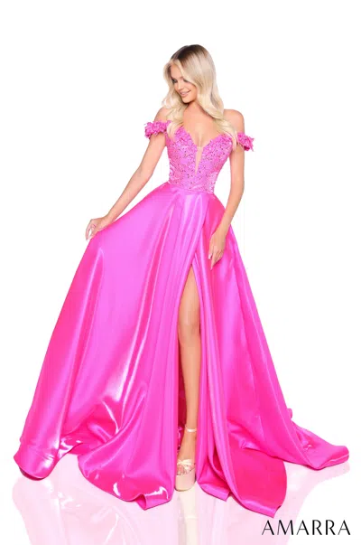 Amarra 88247 Prom Long A Line 3d Floral Applique Formal Dress In Pink