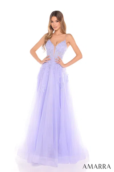 Amarra 88253 A Line Long Formal Glitter Applique Prom Dress In Purple