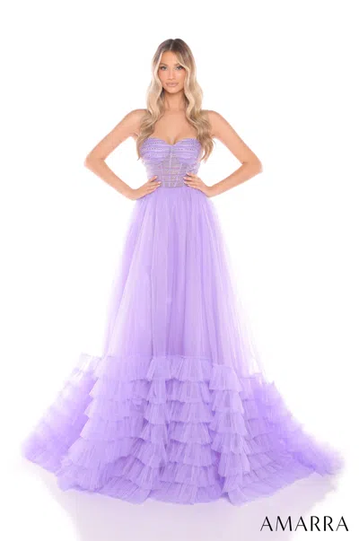 Amarra 88277 Beaded Long Ballgown A Line Prom Dress In Purple