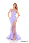 Amarra 88308 Fitted Sequin Long Slit Pattern Prom Dress In Purple