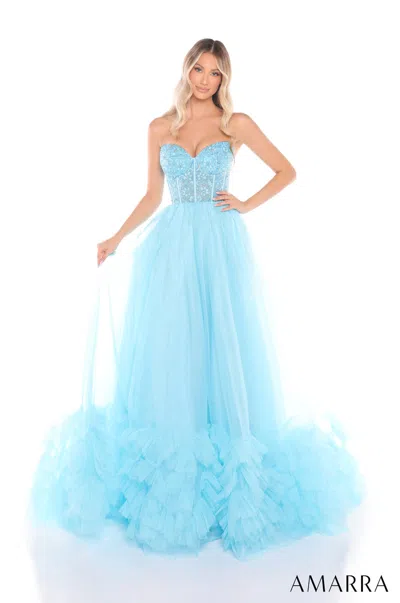 Amarra 88339 Prom Long Ball Gown Formal Beaded Dress In Blue