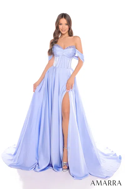 Amarra 88367 A Line Beaded Long Formal Slit Prom Dress In Purple