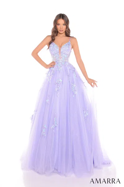 Amarra 88370 Glitter Long Ball Gown Sequin Applique Prom Dress In Purple