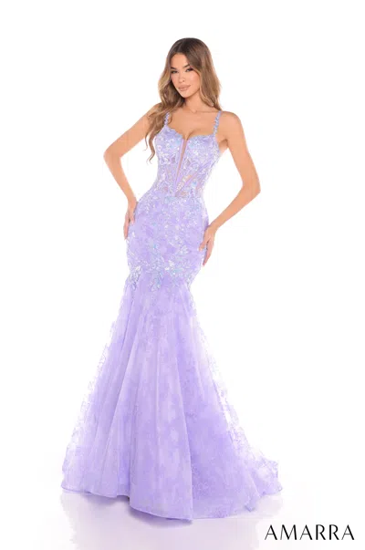 Amarra 88373 Prom Long Glitter Mermaid Applique Formal Dress In Blue