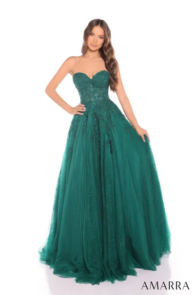 Amarra 88412 Long Ball Gown Corset Floral Lace Prom Dress In Green