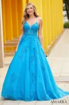 Amarra 88536 Long Lace Applique Ball Gown Formal Prom Dress In Multi