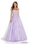 Amarra 88584 Long Glitter Ball Gown Prom Dress In Purple