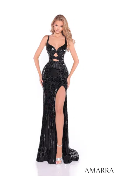 Amarra 89283 Sequin Long Formal Fitted Prom Dress In Black