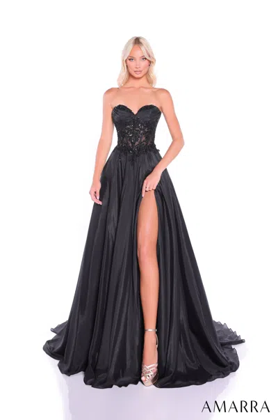 Amarra 89315 Long Lace Corset Slit Prom Dress In Black