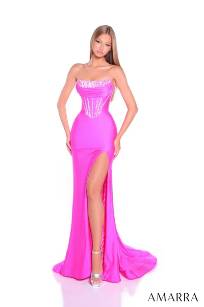 Amarra 89339 Prom Corset Fitted Formal Evening Dress In Pink