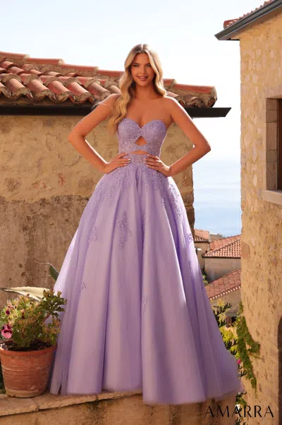 Amarra 89357 Long Formal Evening Lace Ball Gown In Purple