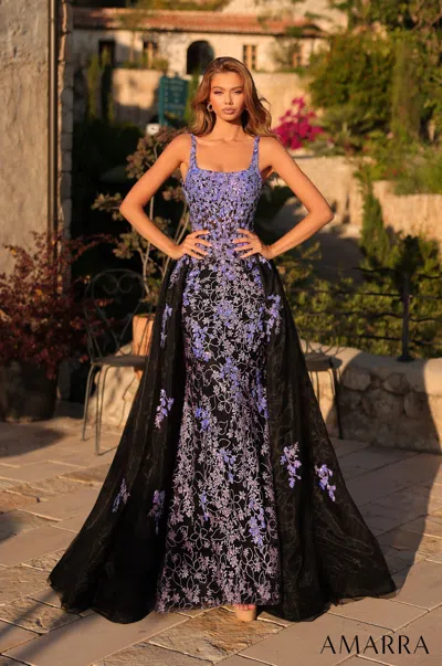 Amarra 89373 Evening Prom Sequin Lace Applique Dress In Purple