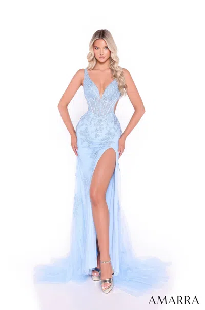 Amarra 89375 Evening Prom Long Lace Applique Dress In Blue