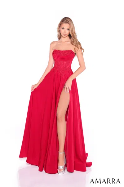 Amarra 89421 Long A Line Beaded Formal Ball Gown In Pink