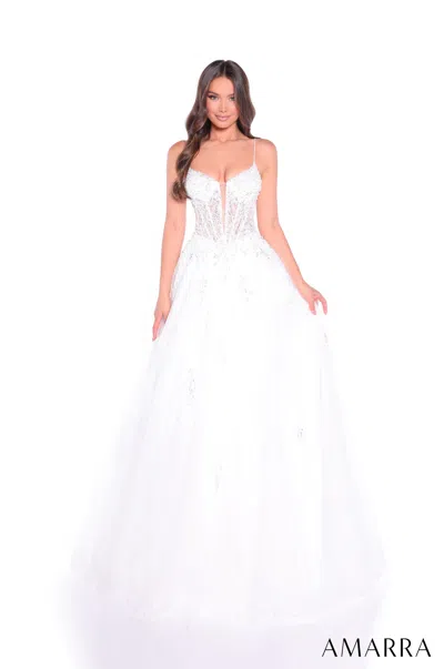 Amarra 89423 Long Corset Lace A Line Wedding Dress In White