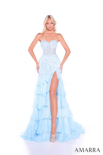 Amarra 89467 Lace Corset Prom Ruffle Evening Dress In Blue