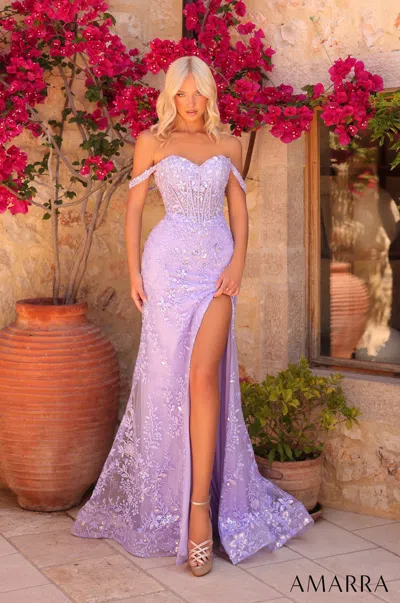 Amarra 89469 Lace Corset Prom Sequin Evening Dress In Purple