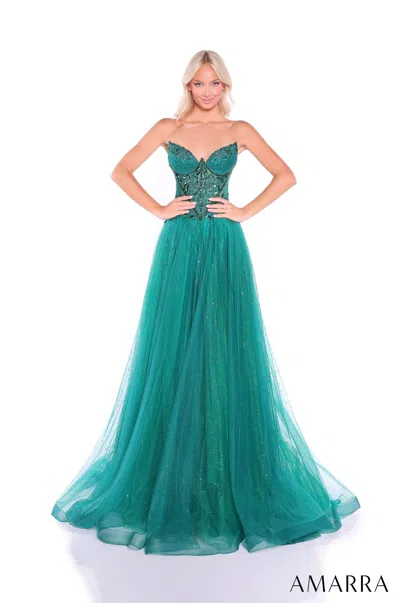 Amarra 89488 Long Sequin Lace A Line Prom Dress In Green