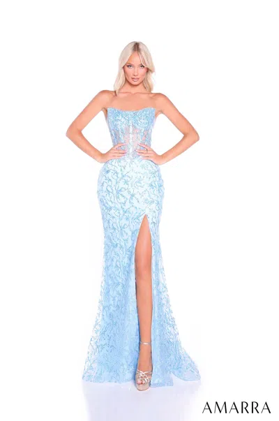 Amarra 89490 Glitter Corset Fitted Evening Prom Dress In Blue