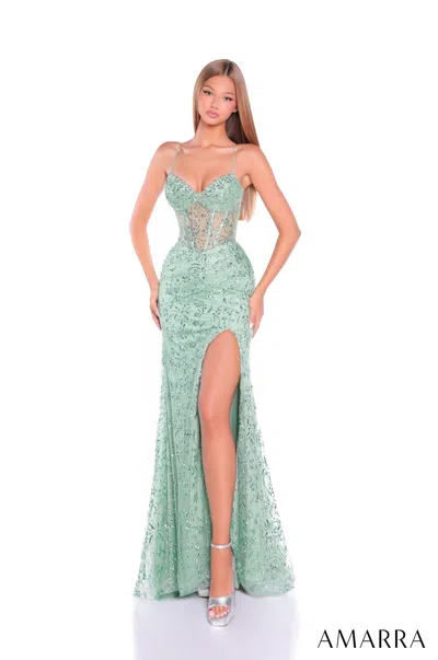 Amarra 89502 Long Sequin Prom Glitter Dress In Blue