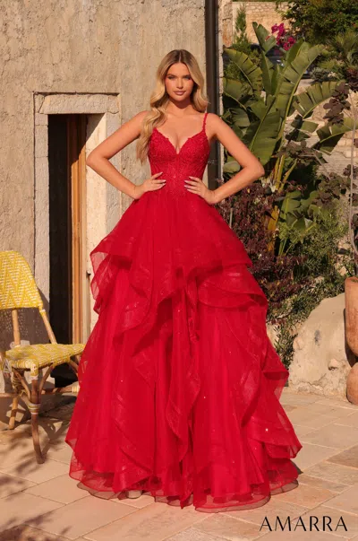 Amarra 89511 Long Lace Corset Prom Ball Gown In Pink