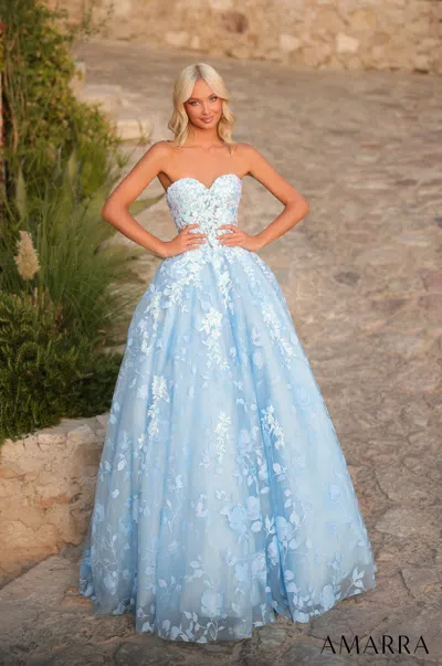 Amarra 89513 Long Lace Applique Prom Ball Gown In Blue