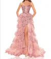 Amarra Applique Sleeveless Tiered A-line Slit Gown In Rosegold In Pink