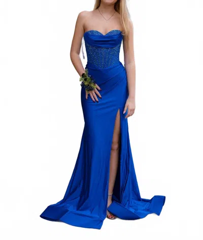 Amarra Elegant Sweetheart Corset Prom Dress In Blue