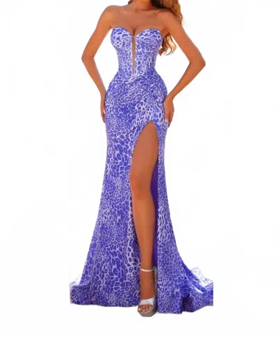 Amarra Figure-flattering Corset Bodice Gown In Purple Leopard Print In Multi