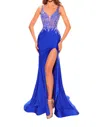 Amarra Fitted Dress With Sheer Sequin Bodice And Open Back In Royal Blue