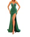 Amarra Fitted Hot Stone Gown With Illusion Neckline In Emerald