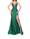 Amarra Fitted Jersey Dress With Floral Bodice In Emerald