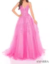 Amarra Floral Lace Embroidery Ball Gown In Bright Pink In Pink