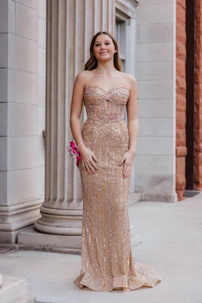 Amarra Glamorous Strapless Sequin Prom Dress In Pink