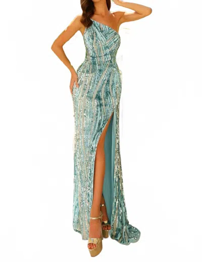 Amarra High-waist Slit Sequin Prom Dress In Light Blue/silver In Multi