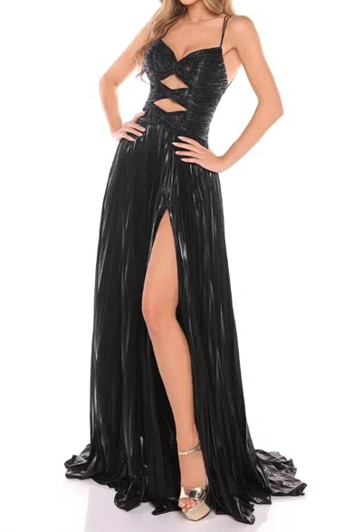 Amarra Metallic Cutout A-line Slit Gown In Black