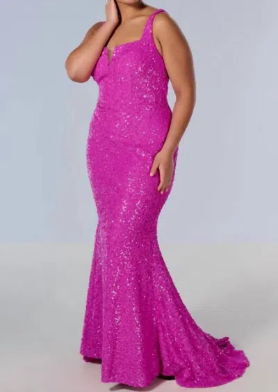 Amarra Notched Neck Sequin Prom Dress In Lipstick In Pink
