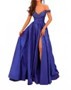 Amarra Off Shoulder Taffeta Ballgown In Royal Blue In Blue