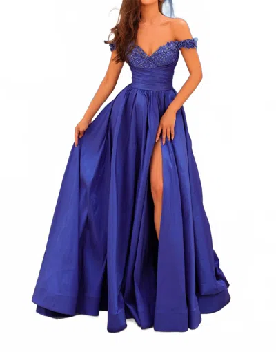 Amarra Off Shoulder Taffeta Ballgown In Royal Blue